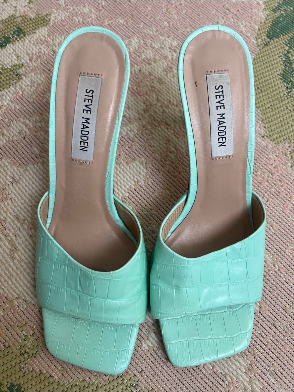 Steve Madden Mint Croc-Embossed Slide Mules